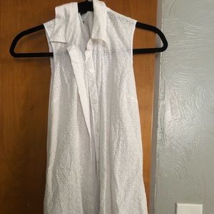 White sleeveless button up